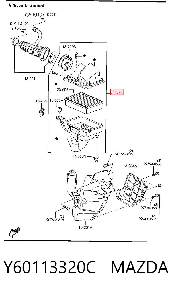 Caixa de filtro de ar Y60113320C Mazda