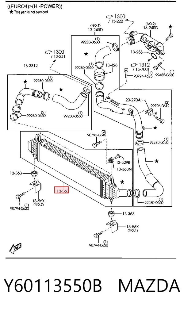 Radiador de intercooler Y60113550B Mazda
