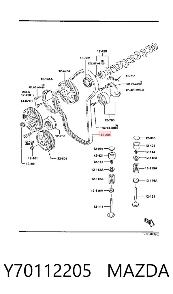 Correia do mecanismo de distribuição de gás Y70112205 Mazda