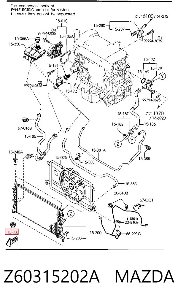 Consola (coxim de fixação) inferior do radiador Z60315202A Mazda