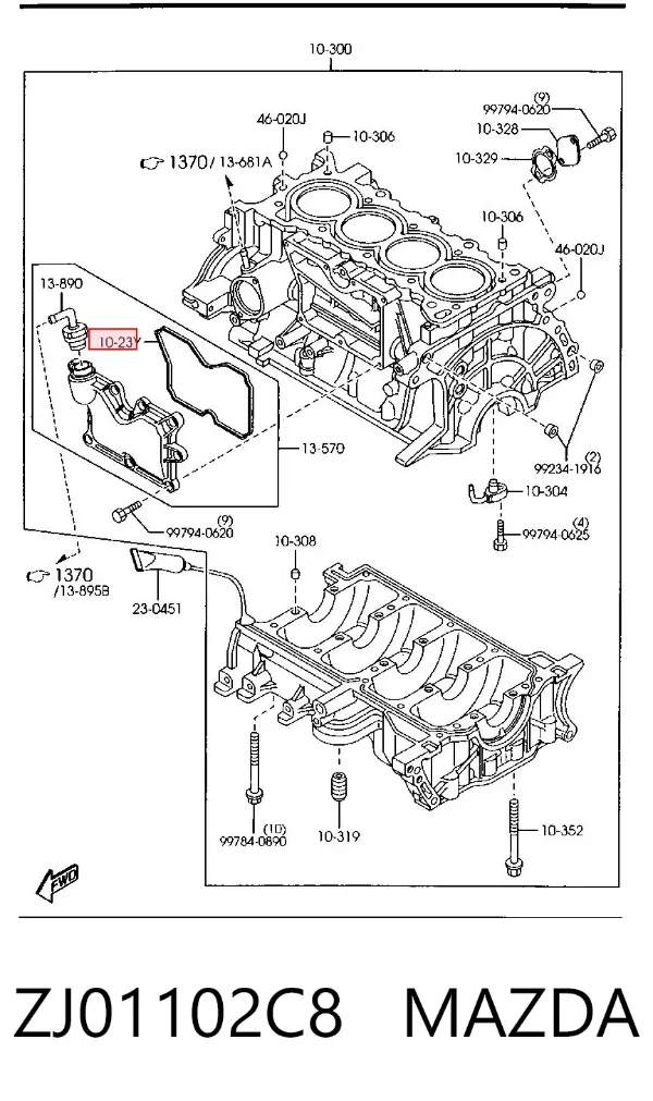 Vedante de válvula de ventilação de cárter ZJ01102C8 Mazda