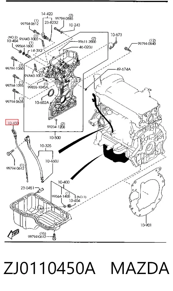 Sonda (indicador) do nível de óleo no motor ZJ0110450A Mazda