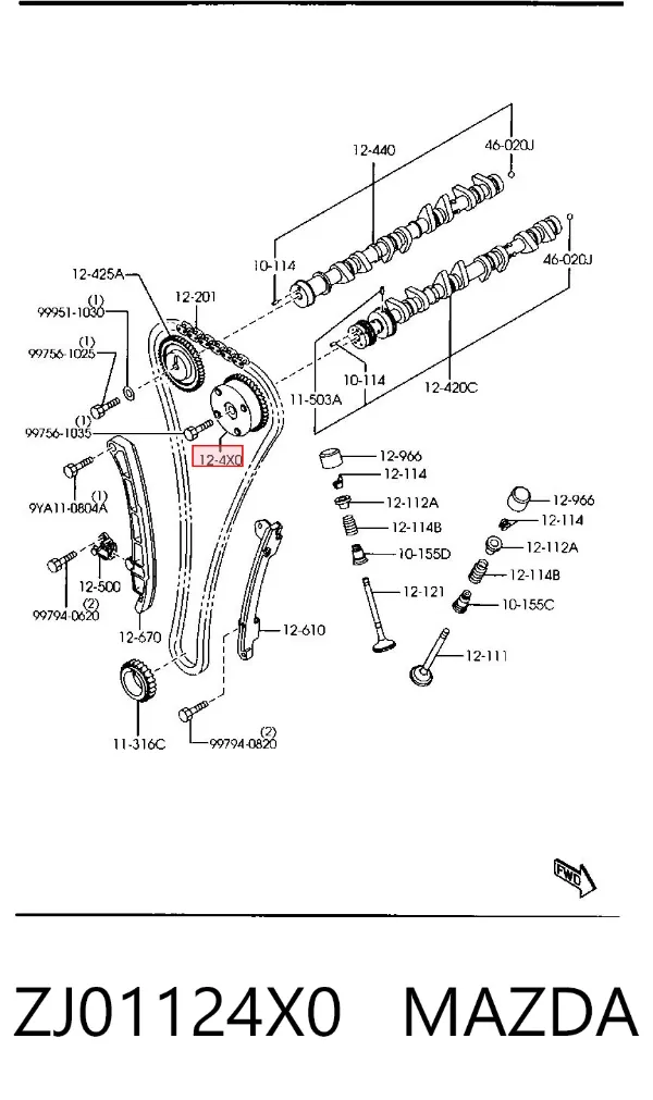 Engrenagem de cadeia da roda dentada da árvore distribuidora de motor ZJ01124X0 Mazda