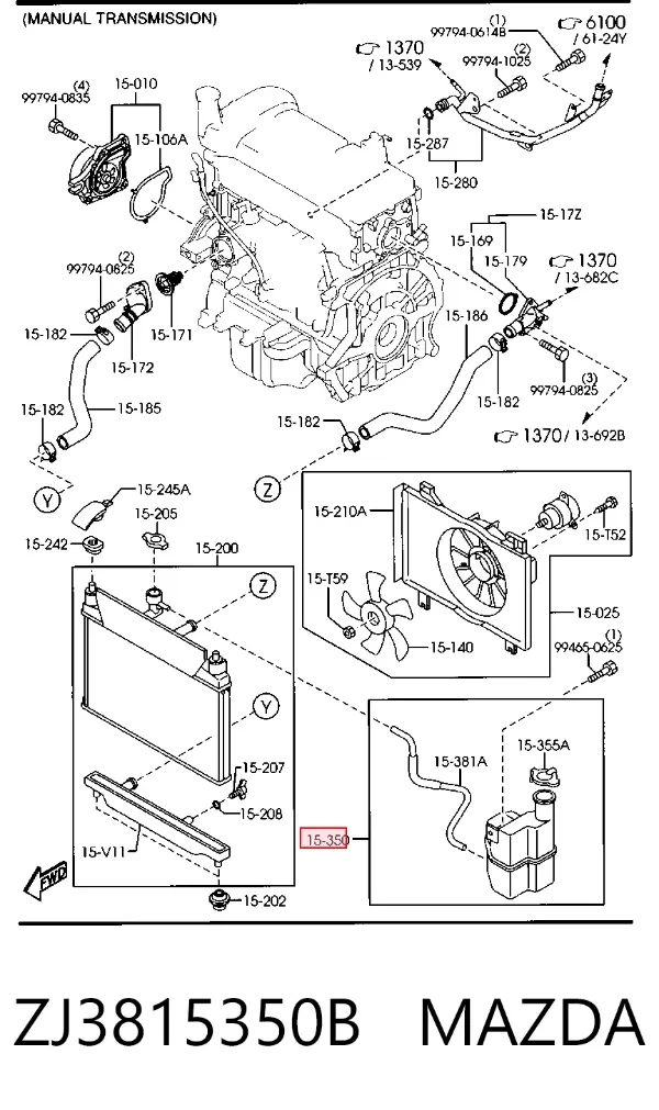 Tanque de expansão do sistema de esfriamento ZJ3815350B Mazda
