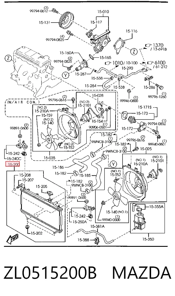 Radiador de esfriamento de motor ZL0515200B Mazda
