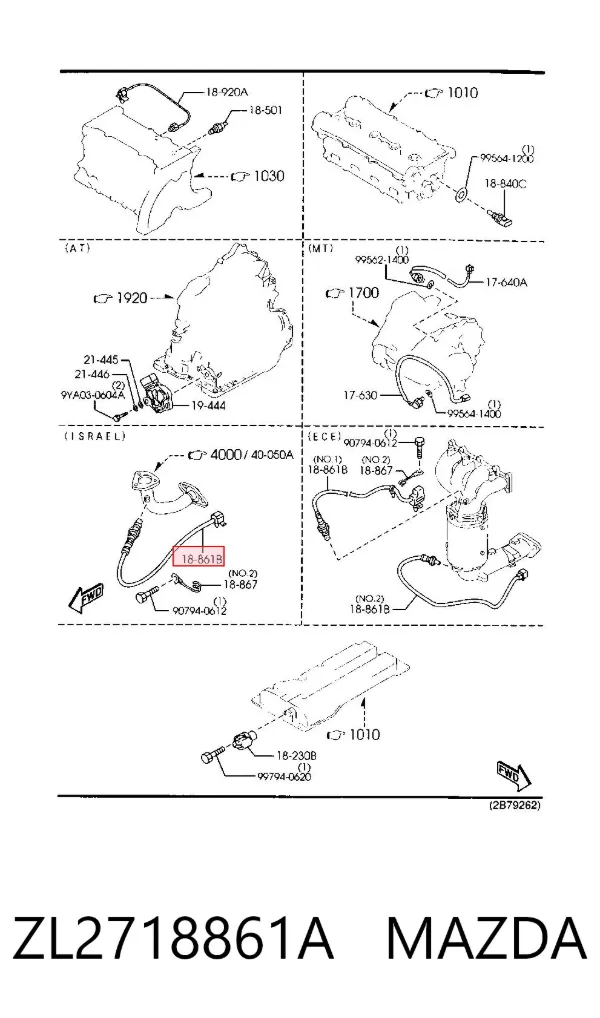 Sonda lambda, sensor de oxigênio até o catalisador ZL2718861A Mazda