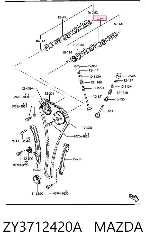 Árvore distribuidora de motor de admissão ZY3712420A Mazda