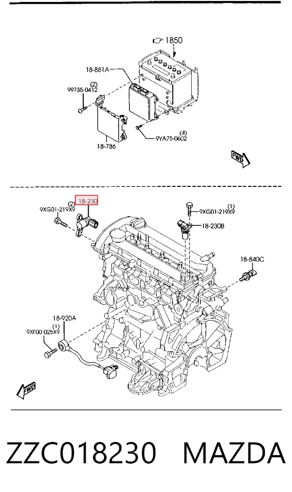 Sensor de posição (de revoluções) de cambota ZZC018230 Mazda