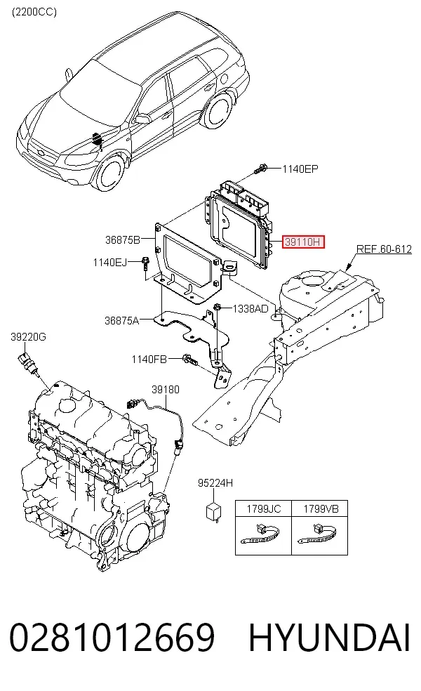 Módulo de direção (Centralina eletrônica) de motor 0281012669 Hyundai/Kia