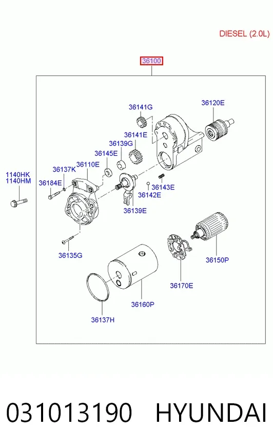 Motor de arranco 031013190 Hyundai/Kia