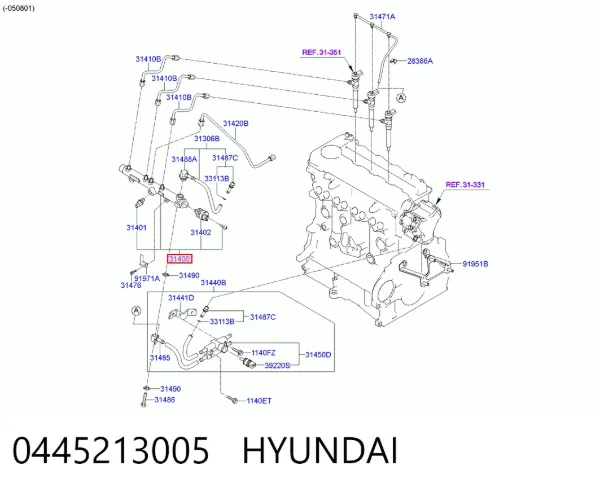 Distribuidor de combustível (rampa) 0445213005 Hyundai/Kia