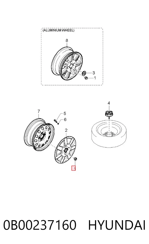 Porca de roda 0B00237160 Hyundai/Kia