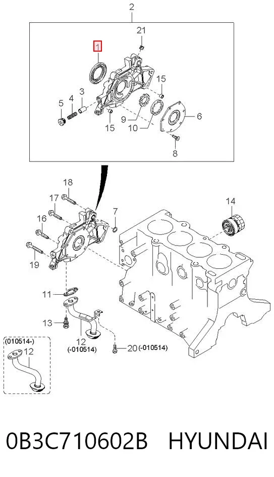 Vedação dianteira de cambota de motor 0B3C710602B Hyundai/Kia