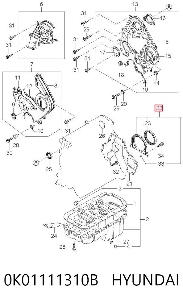 Vedação traseira de cambota de motor 0K01111310B Hyundai/Kia