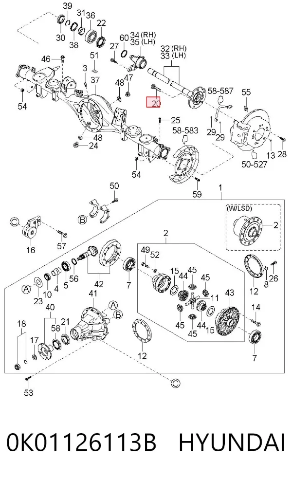 Parafuso de cubo 0K01126113B Hyundai/Kia