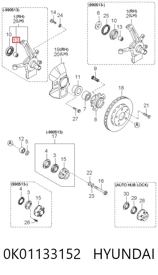 Rolamento de cubo dianteiro 0K01133152 Hyundai/Kia