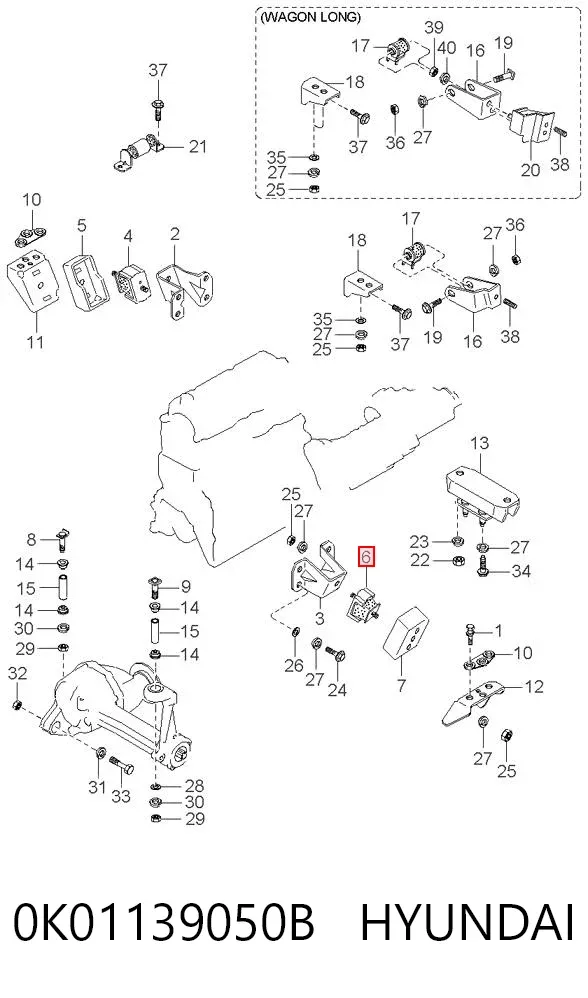 Coxim (suporte) esquerdo de motor 0K01139050B Hyundai/Kia