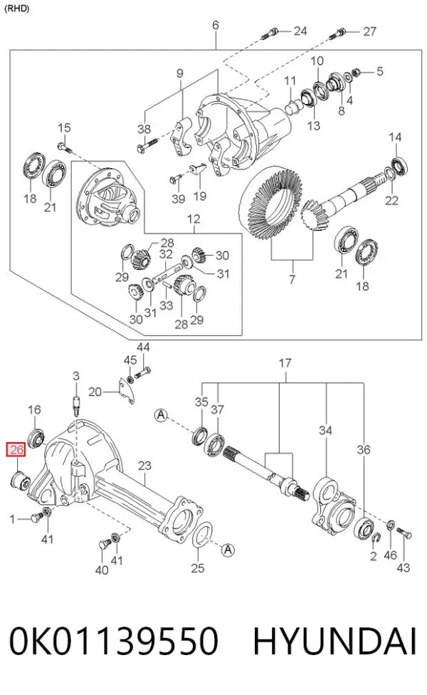 Bloco silencioso (coxim) dianteiro de redutor do eixo dianteiro 0K01139550 Hyundai/Kia