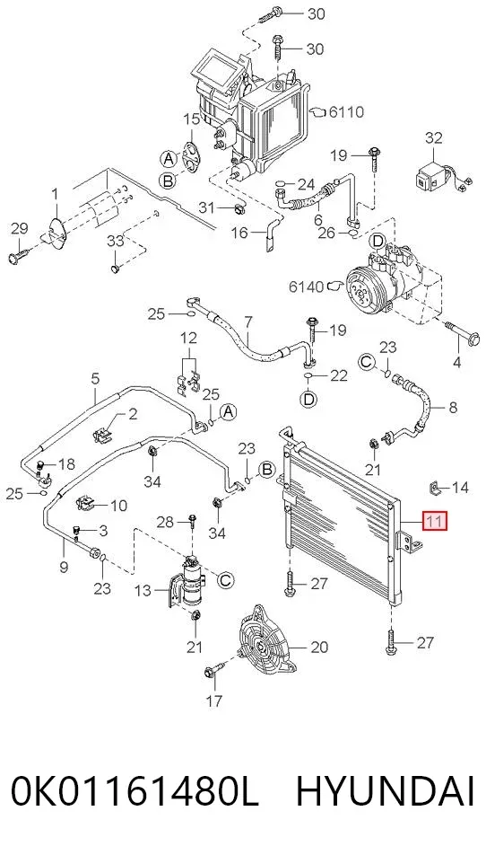 Radiador de aparelho de ar condicionado KIA Sportage I