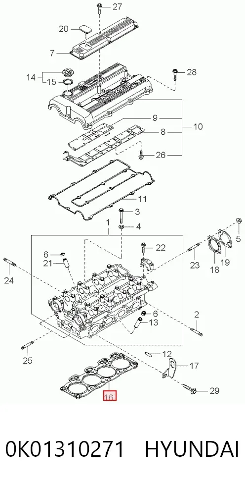 Vedante de cabeça de motor (CBC) 0K01310271 Hyundai/Kia