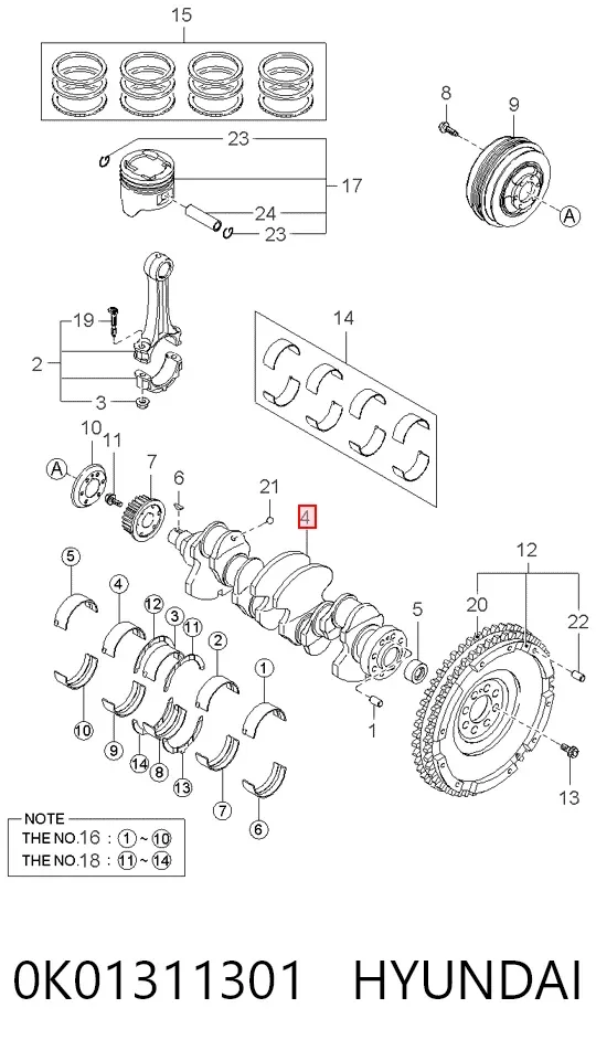 Cambota de motor 0K01311301 Hyundai/Kia