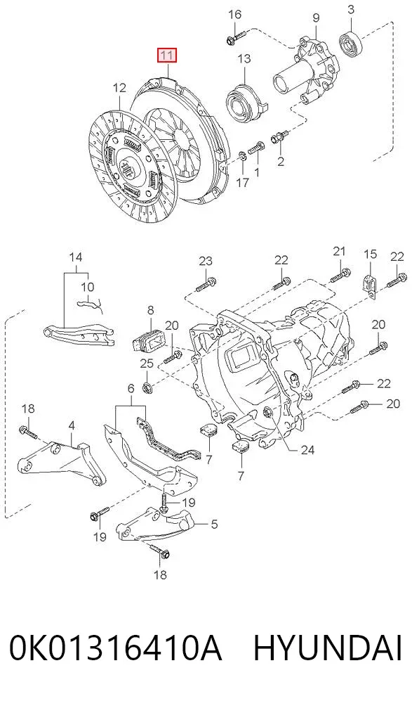Cesta de embraiagem 0K01316410A Hyundai/Kia