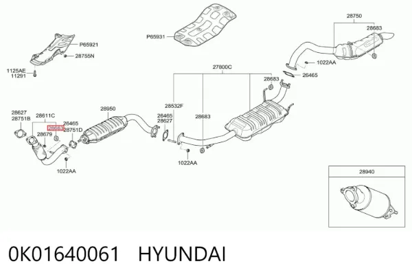Coxim de fixação do silenciador 0K01640061 Hyundai/Kia