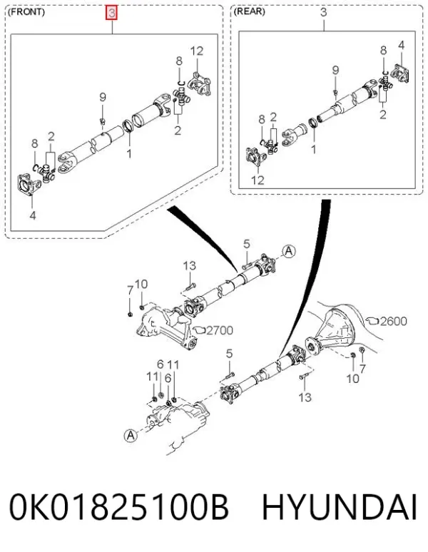 Junta universal traseira montada 0K01825100B Hyundai/Kia