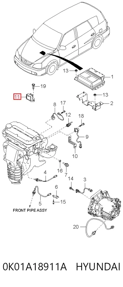 Sensor de posição de pedal de acelerador (de gás) 0K01A18911A Hyundai/Kia