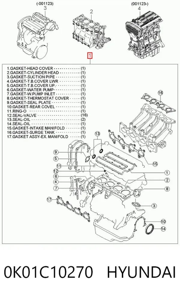 Kit de vedantes de motor completo 0K01C10270 Hyundai/Kia