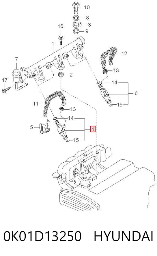 Injetor de injeção de combustível 0K01D13250 Hyundai/Kia