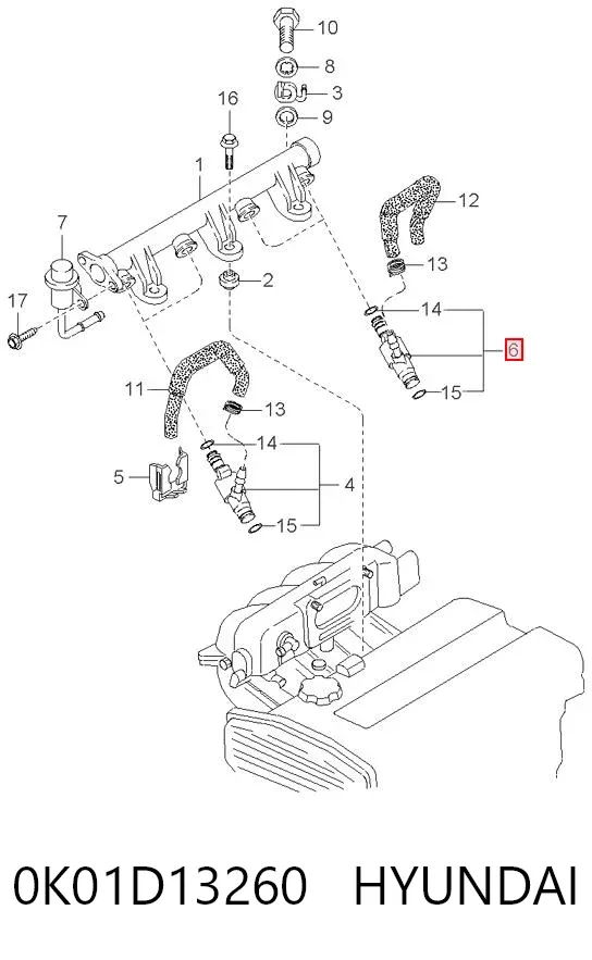 Injetor de injeção de combustível 0K01D13260 Hyundai/Kia