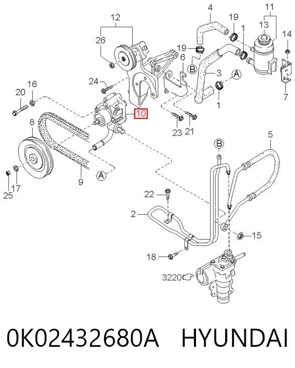 Bomba da Direção hidrâulica assistida 0K02432680A Hyundai/Kia