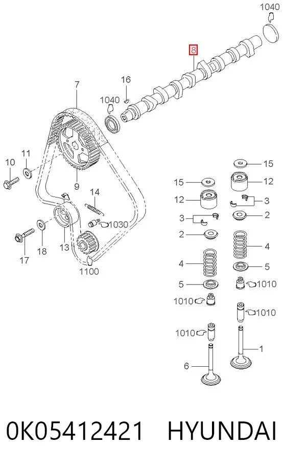 Árvore distribuidora de motor 0K05412421 Hyundai/Kia