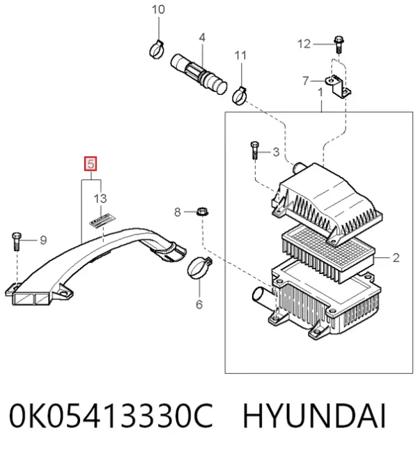 Tomada de ar de filtro de ar 0K05413330C Hyundai/Kia
