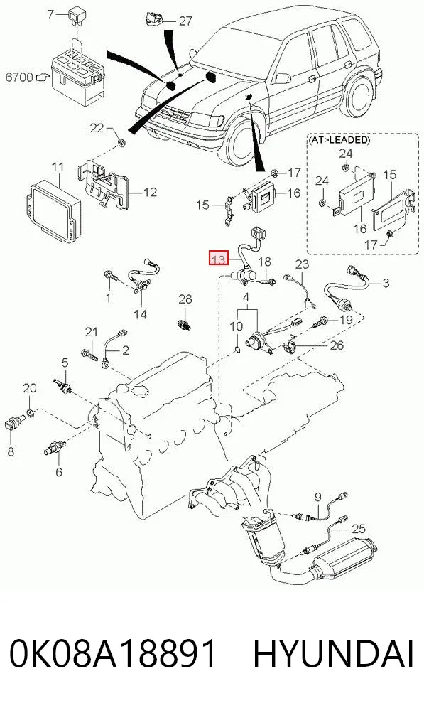 Sensor de posição (de revoluções) de cambota 0K08A18891 Hyundai/Kia