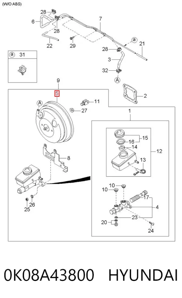 Reforçador dos freios a vácuo 0K08A43800 Hyundai/Kia