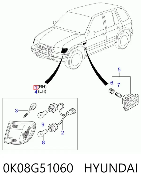 Pisca-pisca direito 0K08G51060 Hyundai/Kia