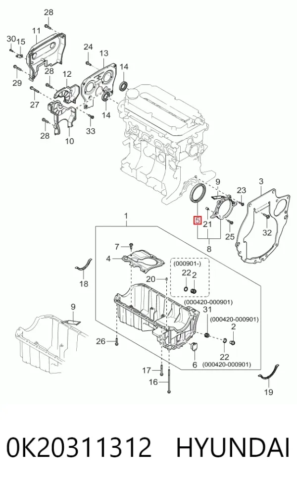 Vedação traseira de cambota de motor 0K20311312 Hyundai/Kia