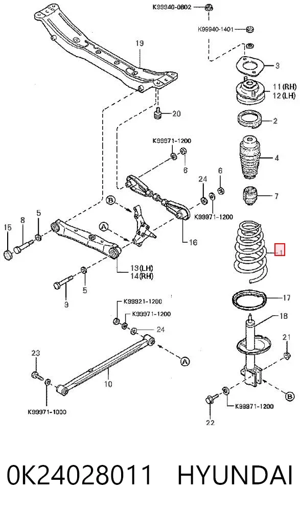 Mola traseira 0K24028011 Hyundai/Kia