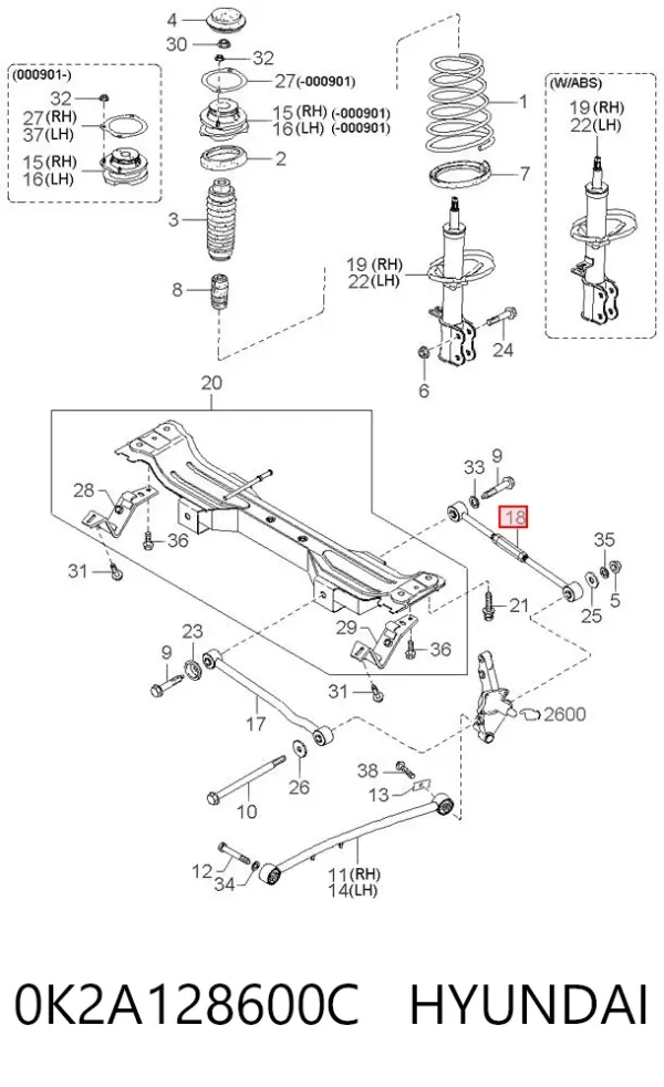 Barra transversal de suspensão traseira 0K2A128600C Hyundai/Kia