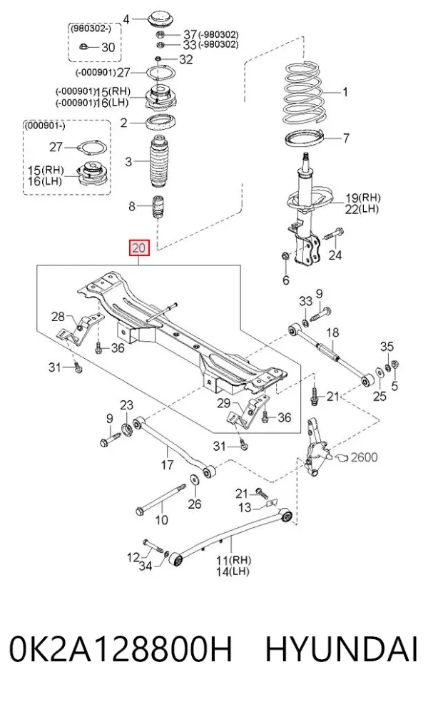 Viga de suspensão traseira (plataforma veicular) 0K2A128800H Hyundai/Kia