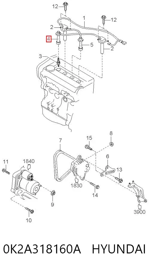 Fios de alta voltagem, kit 0K2A318160A Hyundai/Kia