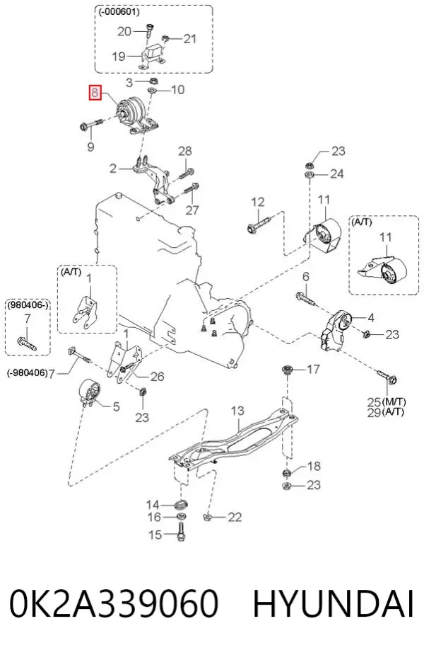 Coxim (suporte) direito de motor 0K2A339060 Hyundai/Kia