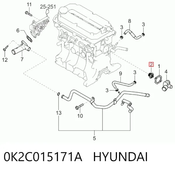Termostato 0K2C015171A Hyundai/Kia