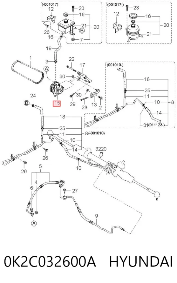 Bomba da Direção hidrâulica assistida 0K2C032600A Hyundai/Kia