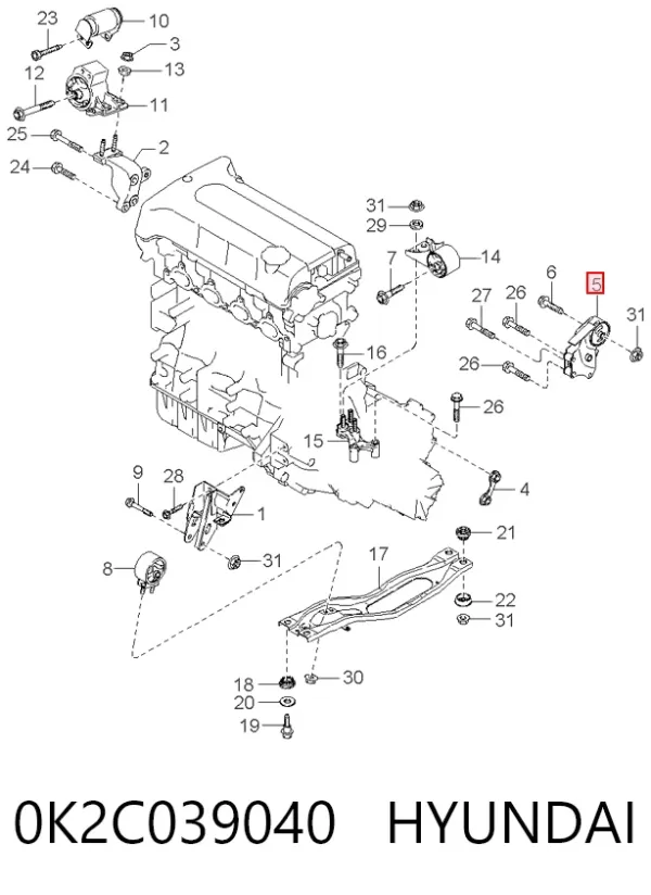 Coxim (suporte) traseiro de motor KIA Carens I