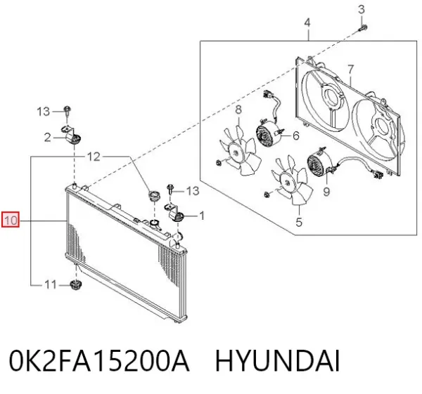 Radiador de esfriamento de motor 0K2FA15200A Hyundai/Kia