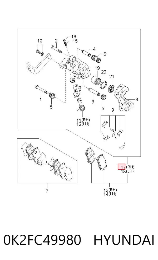 Suporte do freio traseiro direito 0K2FC49980 Hyundai/Kia