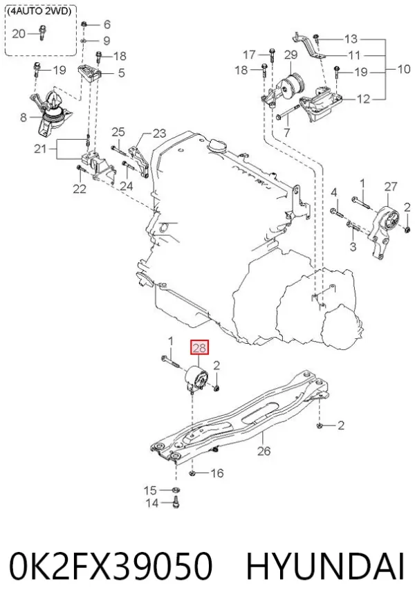 Coxim (suporte) dianteiro de motor 0K2FX39050 Hyundai/Kia